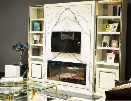 Wohnwand RTV Lowboard TV Ständer Weiß Luxus Gold Vittinen Holz Modern