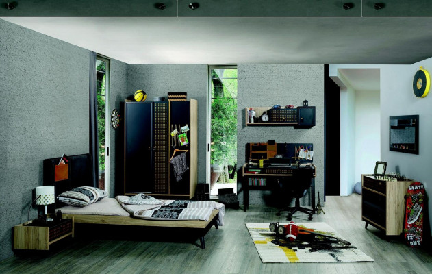 Bett Holz Betten Bettgestell Jugendzimmer Kinderzimmer Schwarz Einzelbett