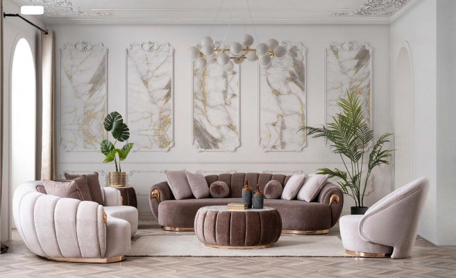 Luxus Sofa Big Couch Runde Couchen xxl Sofas Sitzmöbel Stoff 263cm Grau