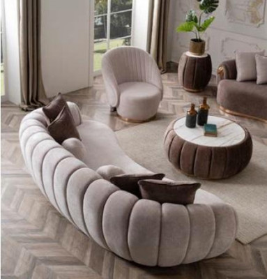 Luxus Sofa Big Couch Runde Couchen xxl Sofas Sitzmöbel Stoff 263cm Grau