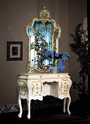 Klassischer Spiegel Schminktisch Konsole Tisch weiß holz Schlafzimmer Möbel 2tlg