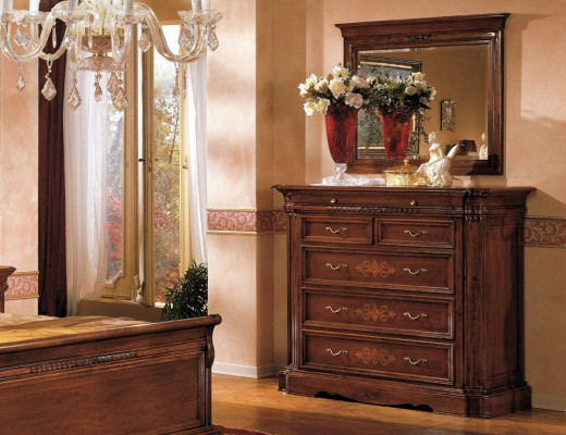 Massivholz Kommode mit Spiegel Sideboard Kommoden Set Italienische Möbel 2tlg.