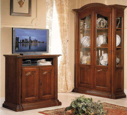 Vitrinen Glas Wohnzimmer Schrank Echtholz Vitrine Möbel Anrichte Massive Holz
