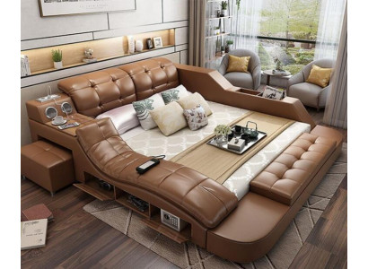 Doppel Luxus Leder Bett + USB Polster Betten Moderne Hotel Multifunktion massage