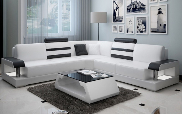 Ecksofa Leder Sofa Couch Polster Eck Sitz Wohnlandschaft Garnitur L Form