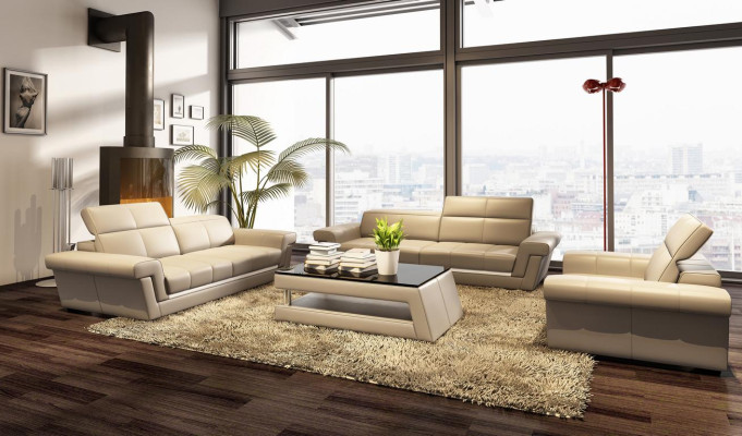 Ledersofa Couch Wohnlandschaft 3 Sitzer Design Modern Sofa 5136_3ER