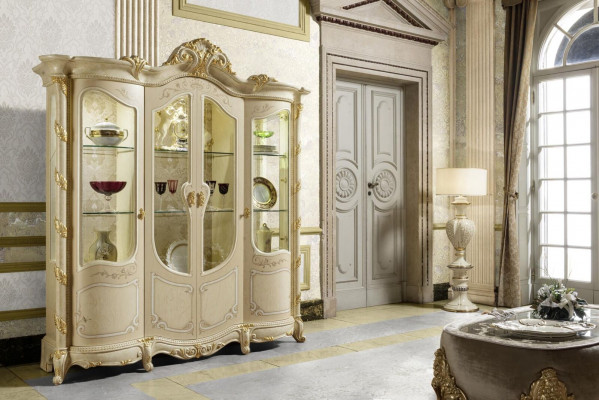 Schrank Echtholz Anrichte Vitrine Wohnzimmer Möbel Massive Holz Vitrinen Glas