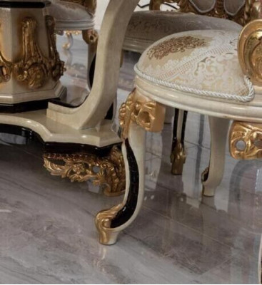 Luxus Esszimmer Set 9 tlg. Esstisch + 6x Stühle + Anrichte mit Spiegel weiß Neu