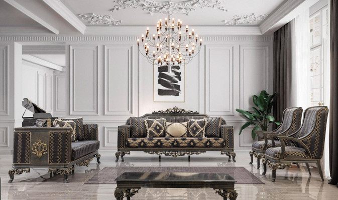 Sofa Chesterfield Designer Gruppe 5tlg.Set Sofagarnitur 3+3+1+1 Sitz Couchtisch