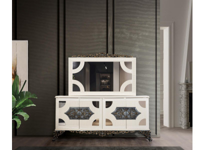 Kommoden Schrank mit Spiegel Edle Kommode Buffet Barock Rokoko Holz Anrichte