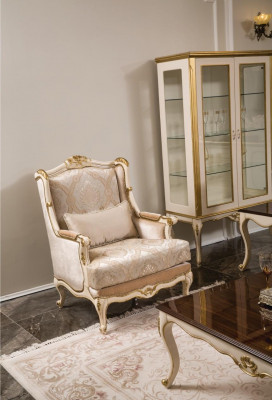 Barock Sessel Gold Beige Sessel Einsitzer Klassische Stil Möbel Samt Holz