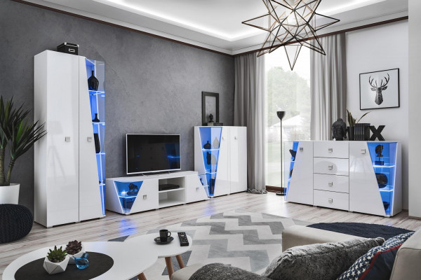 Wohnzimmer Luxus Einrichtung Set 3 tlg Wohnwand Designer Möbel Vitrine Holz