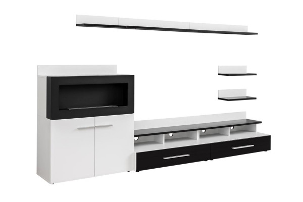 Wohnwand TV-Ständer Kommode mit eingebautem Kamin Designer Möbel Moderne