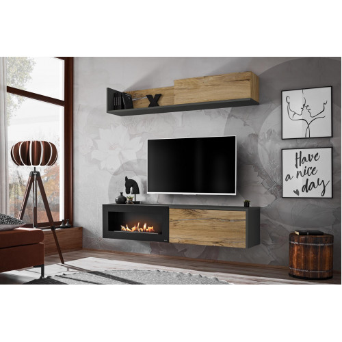 Wohnwand tv Möbel Wohnzimmer Regal TV Ständer mit KaminModern Holz Braun
