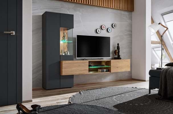 Grau Komplett Wohnwand Luxus Designer Regal Wohnzimmer Neu Einrichtung