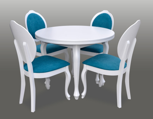 Klassischer Rund Runder Tisch Holz Design Esszimmer Tische + 4 Stühle