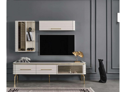Weiße Wohnwand Designer TV-Schrank Luxus 2x Wandschränke Moderne Möbel