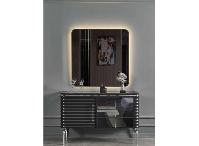 Schwarzes Schlafzimmer Set Designer Kommode mit LED-Spiegel Garnitur