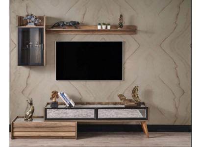 Moderne Wohnwand Designer Holz TV-Schrank Luxus Wandschrank Regal 3tlg