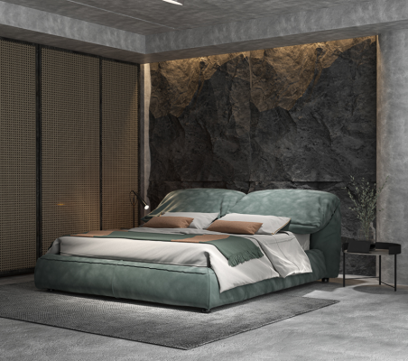 Grünes Schlafzimmer Bett Designer Doppelbett Luxus Material Holzgestell