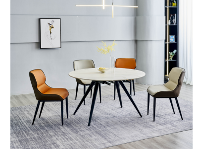 Beiger Runder Esstisch Rundtisch 4x Polsterstühle Designer Esszimmer