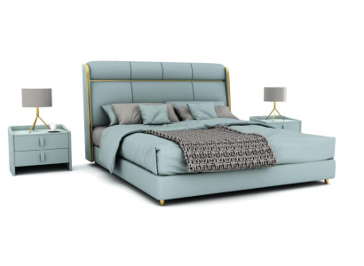 Schlafzimmer Blaues Doppelbett Designer Betten Holzgestell Luxus Möbel