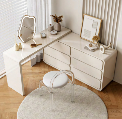 Weißer Schminktisch Moderner Frisiertisch Eck-Schminktisch Schubladen