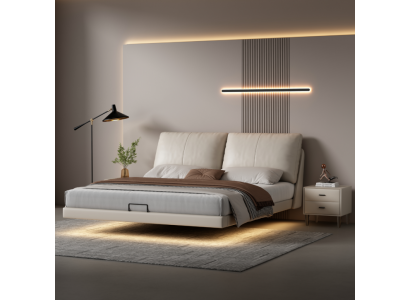 Weißes Schlafzimmer Wandbett Designer Leder Doppelbetten Holzgestell