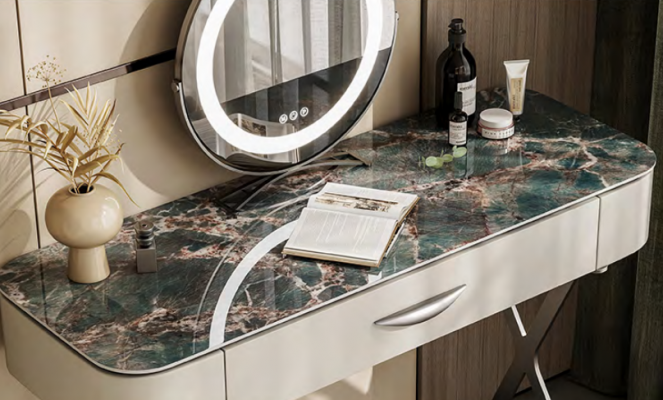 Weißer Schminktisch mit Spiegel Designer Kosmetiktisch mit Schubladen