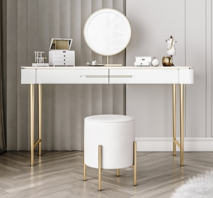 Weißer Schminktisch Designer Kosmetiktisch 2x Schubladen Frisierkommode