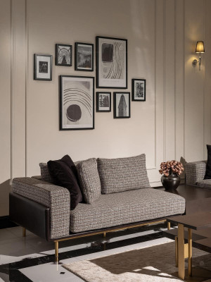 Wohnzimmer Garnitur Sofa Couchtische 5tlg Stoffsofa Grau Holz Set