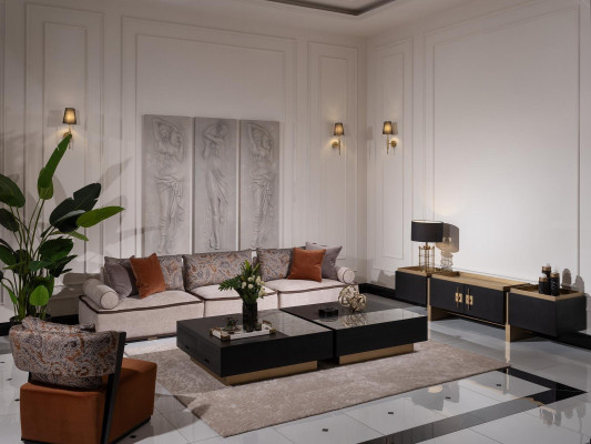 Sofagarnitur Dreisitzer Sessel Couchtische Set 6tlg Grau Wohnzimmer