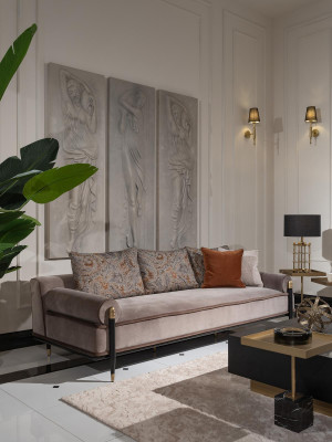 Sofagarnitur Dreisitzer Sessel Couchtische Set 6tlg Grau Wohnzimmer