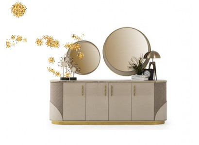 Sideboard 2x Spiegel Wohnzimmer Design Luxus Möbel Konsole Lowboard Beige