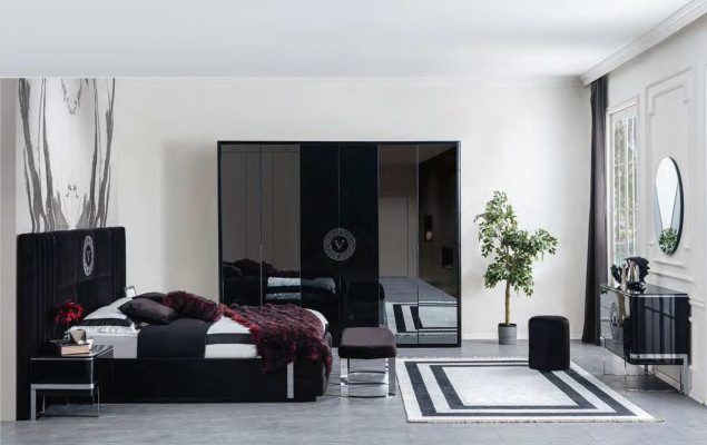 Schwarzer Nachttisch Schlafzimmer Möbel Luxus Designer Ablagetisch 2tlg.