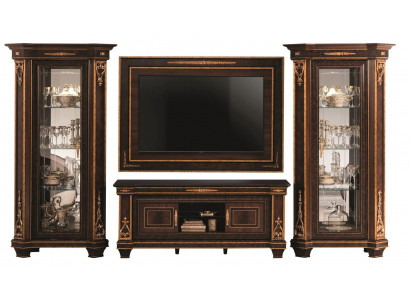 Wohnzimmer Komplettset Wohnzimmerkombination 4 tlg. Wohnwand Holz 2x Vitrine Neu