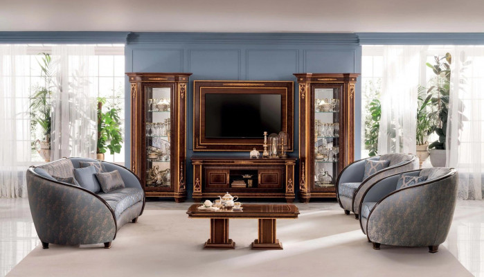 tv Wand Paneel Verkleidung Holz Barock Luxus rtv Wohnzimmerwand Fernseh Möbel