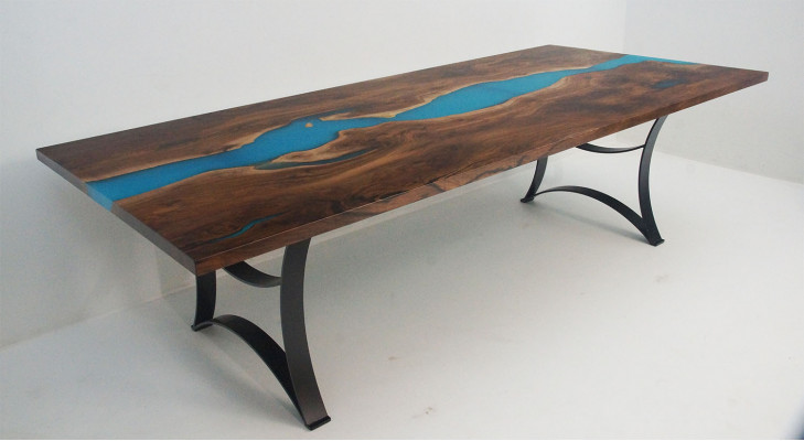 Esstisch tische epoxid harz echtes holz massive möbel epoxy tisch wasserfall neu