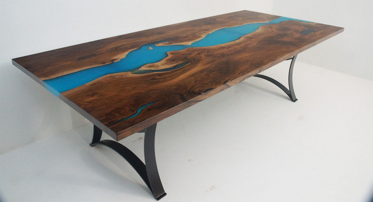 Esstisch tische epoxid harz echtes holz massive möbel epoxy tisch wasserfall neu