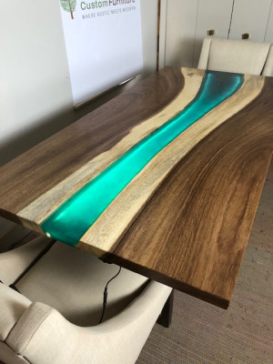 Epoxid harz esstisch echtes massiv holz möbel wasserfall epoxy tisch 240x100 Neu