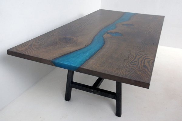 Epoxidharz Esstisch River Table Echtes Holz Massiv Tische 220x100