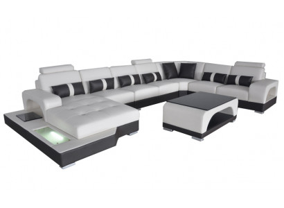 Ecksofa Eckgarnitur Design Eckcouch Sofa Couch Polster Wohnlandschaft LED USB