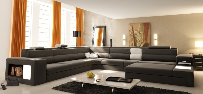 Ledersofa Couch Wohnlandschaft Ecksofa Eck Garnitur Design Modern Sofa Neu B2006