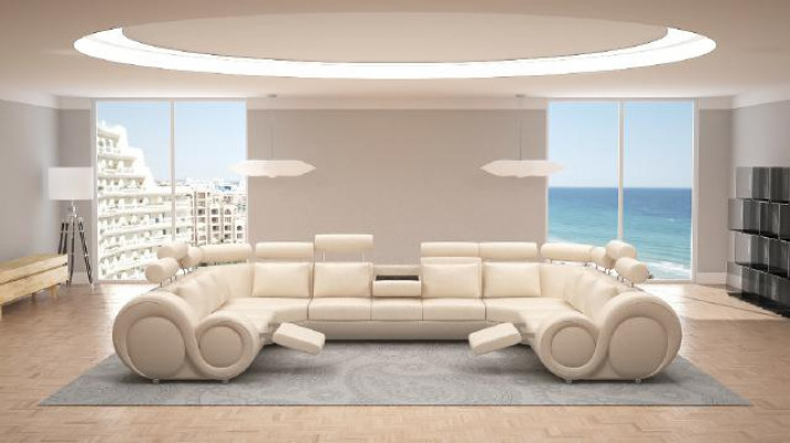 Designer Wohnlandschaft Eckcouch Couch mit USB Sofa Polster Ledersofa Sofas Neu