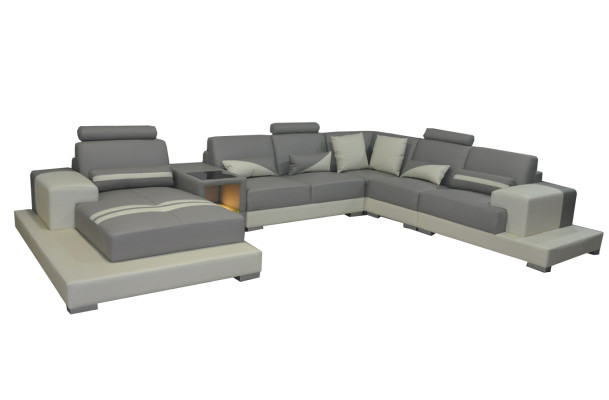 Ledersofa Couch Wohnlandschaft Eck Garnitur Design Modern Sofa U-Form USB