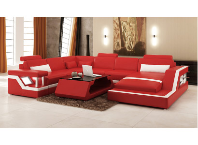Design Leder Wohnlandschaft Eck Sofa Moderne Garnitur Couch Ecke Rot USB + LED