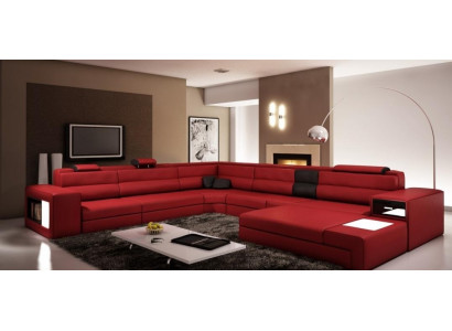 Ecksofa Sofa Couch Polster Garnitur Design Leder Textil Wohnlandschaft Landau R