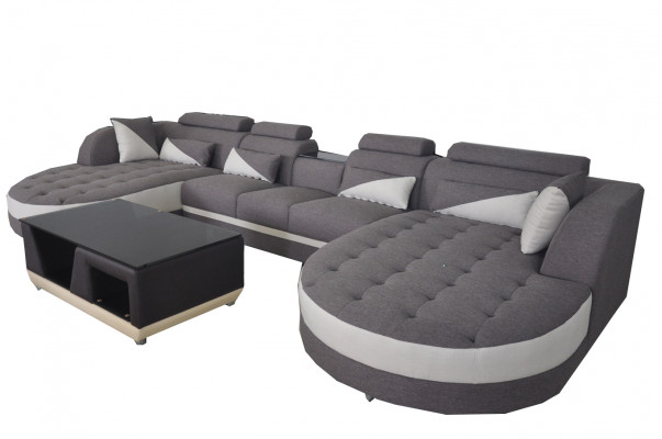 Ecksofa Design Eckgarnitur Eckcouch Sofa Wohnlandschaft Couch Polster Tisch USB