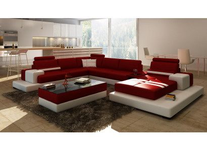 Wohnlandschaft Couch Polster Eck Garnitur Ledersofa mit USB, Ecksofa Neu 2725A
