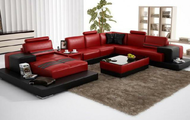 Wohnlandschaft Couch Polster Eck Garnitur Ledersofa mit USB, Ecksofa Neu 2725A